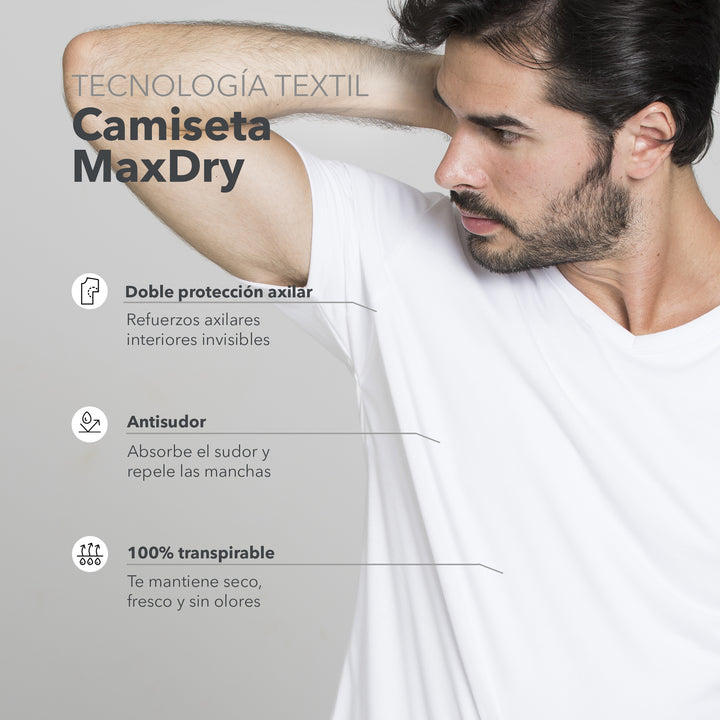 Maglietta antisudore MaxDry con scollo a V bianca e protezione ascellare extra