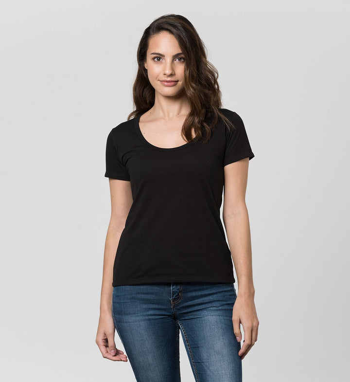 Damen Anti-Schweiß T-Shirt mit weitem Ausschnitt, Schwarz