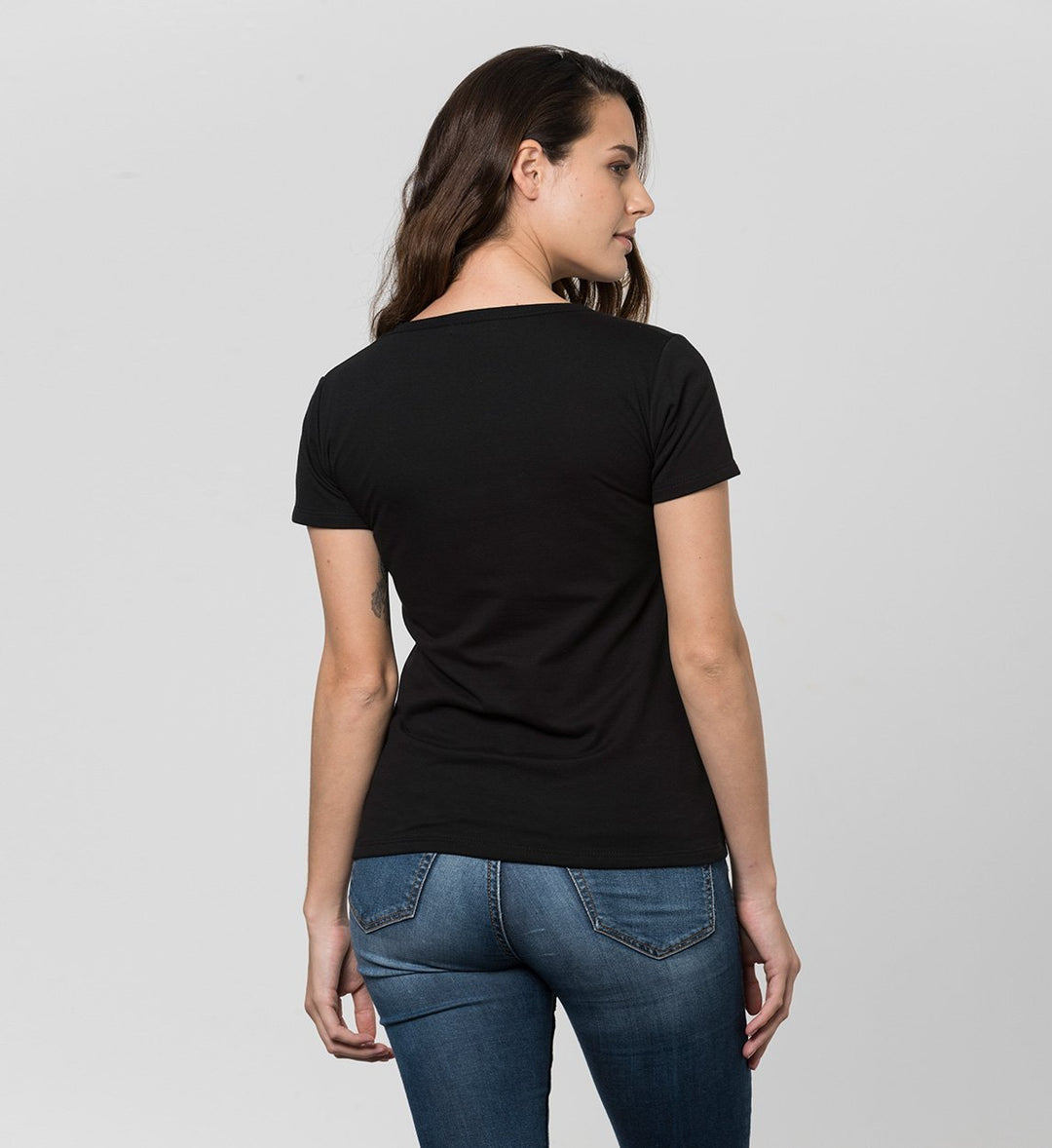 Damen Anti-Schweiß T-Shirt mit weitem Ausschnitt, Schwarz