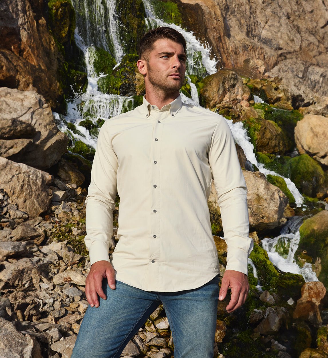 FYLTR Camicia Uomo A Mezza Manica – Tinta Unita – Colore Avorio Brillante – Taglia S – Eleganza Minimal