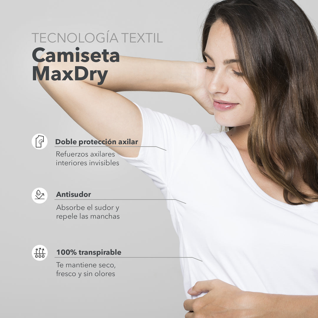 Camiseta Mujer Antisudor MaxDry Cuello Grande Protección Axilar Extra