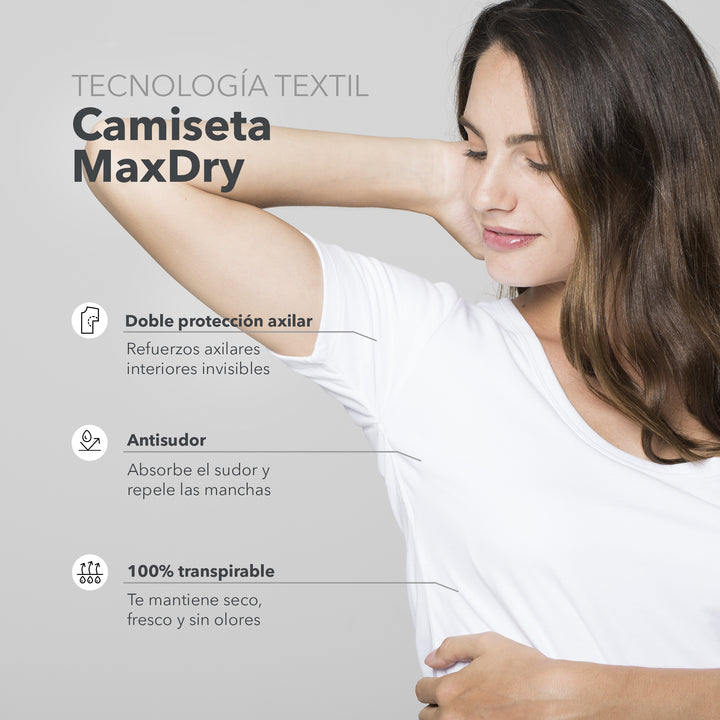 Camiseta Mujer Antisudor MaxDry Cuello Grande Protección Axilar Extra