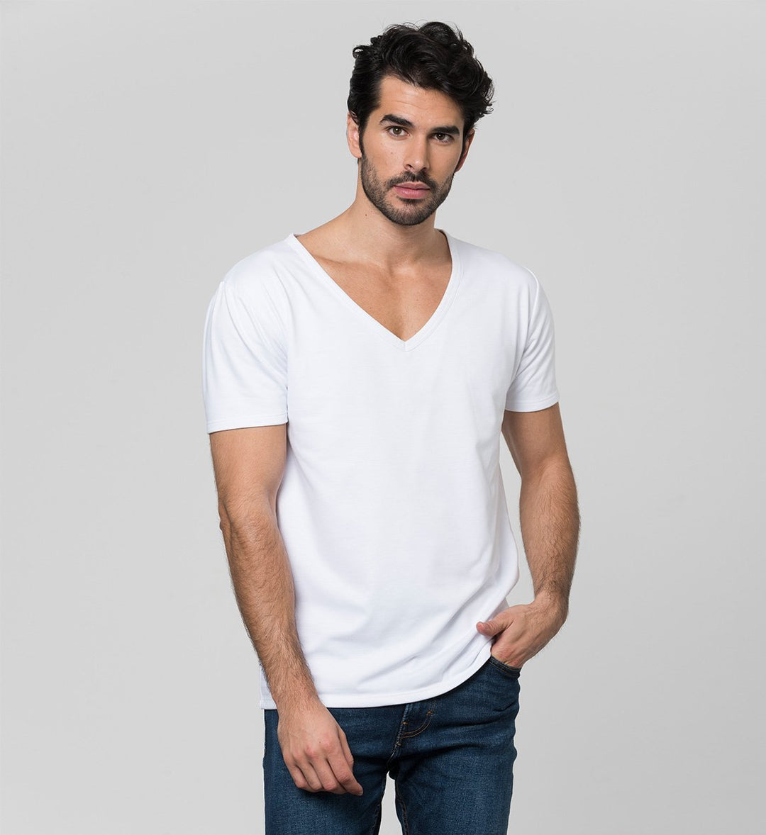 MaxDry V-neck T-shirt Large White extra underarm protection